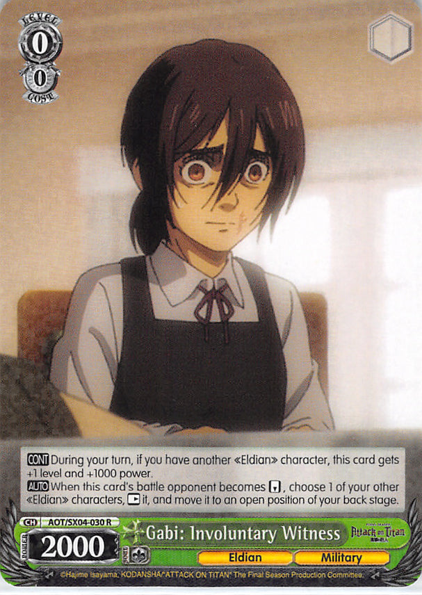 Attack on Titan Trading Card - AOT/SX04-030 R Weiss Schwarz (HOLO) Gabi: Involunatry Witness (Gabi Braun) - Cherden's Doujinshi Shop - 1