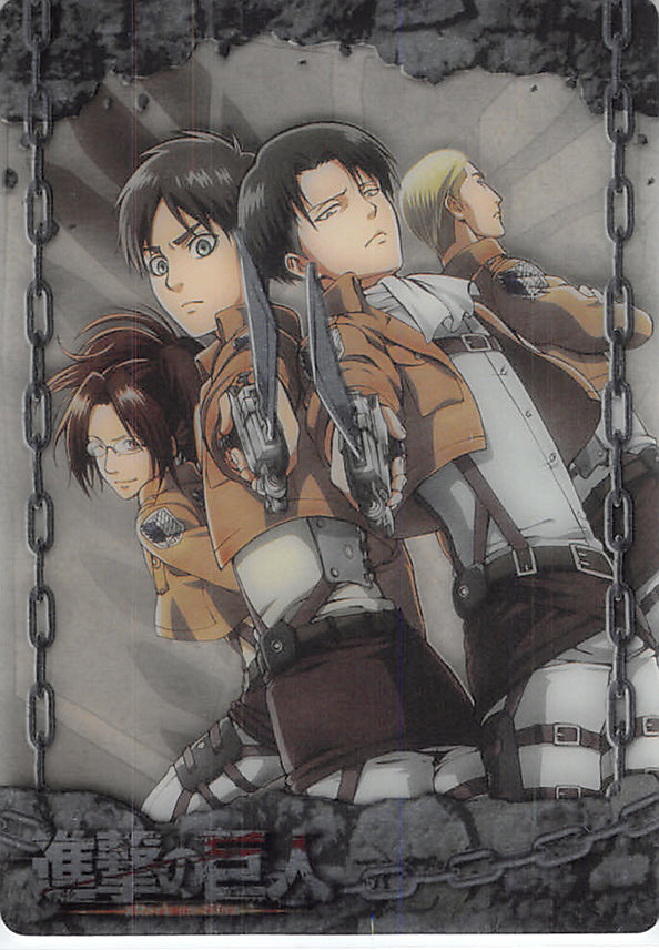 Attack on Titan Trading Card - ATW-I-03 Metallic FOIL Wafer Choco Eren Levi Hange and Erwin (Levi Ackerman) - Cherden's Doujinshi Shop - 1