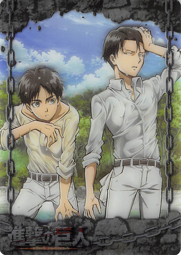 Attack on Titan Trading Card - ATW-I-07 Metallic FOIL Wafer Choco Levi x Eren (Levi Ackerman) - Cherden's Doujinshi Shop - 1