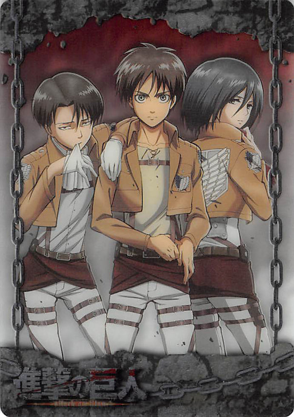 Attack on Titan Trading Card - ATW-I-10 Metallic FOIL Wafer Choco Levi Eren and Mikasa (Levi Ackerman) - Cherden's Doujinshi Shop - 1