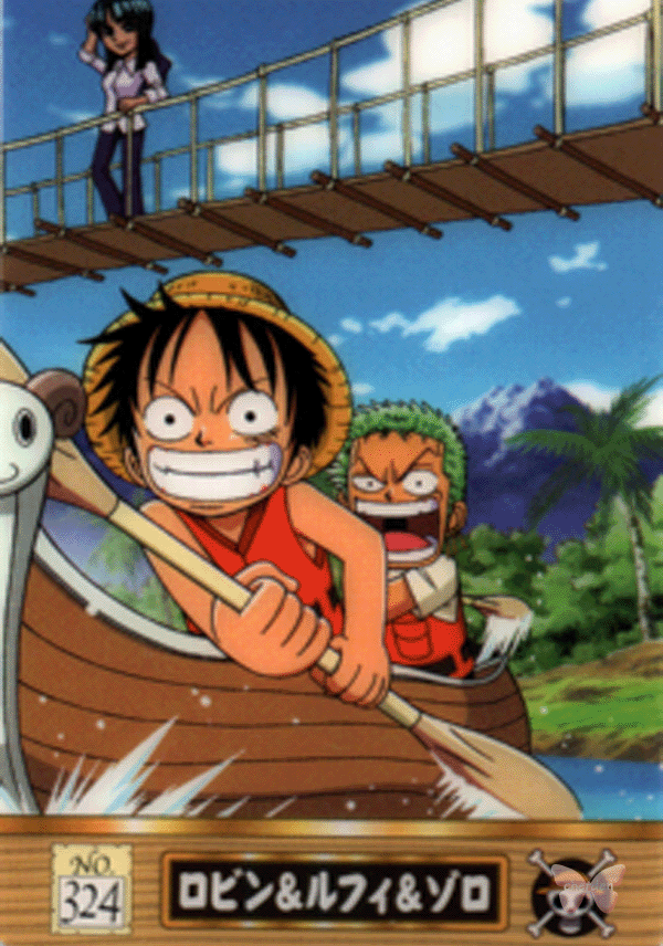 One Piece Trading Card - King of Pirates Gummy Card Part 3 (Defying Justice Edition): 324 Robin & Luffy & Zoro (Robin) - Cherden's Doujinshi Shop - 1