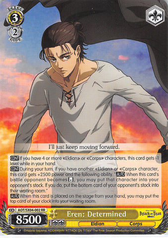 Attack on Titan Trading Card - AOT/SX04-002 RR Weiss Schwarz (HOLO) Eren: Determined (Eren) - Cherden's Doujinshi Shop - 1