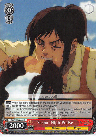 Attack on Titan Trading Card - AOT/SX04-051 R Weiss Schwarz (HOLO) Sasha: High Praise (Sasha) - Cherden's Doujinshi Shop - 1