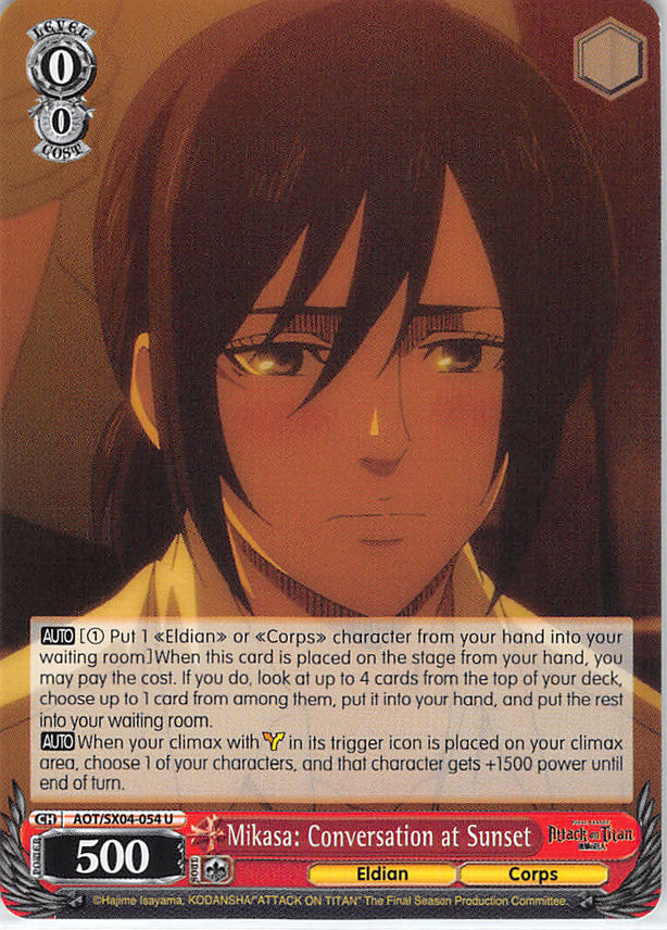 Attack on Titan Trading Card - AOT/SX04-054 U Weiss Schwarz Mikasa: Conversation at Sunset (Mikasa) - Cherden's Doujinshi Shop - 1