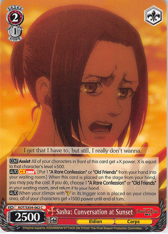 Attack on Titan Trading Card - AOT/SX04-062 C Weiss Schwarz Sasaha: Conversation at Sunset (Sasha) - Cherden's Doujinshi Shop - 1