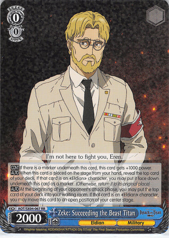 Attack on Titan Trading Card - AOT/SX04-067 RR Weiss Schwarz (HOLO) Zeke: Succeeding the Beast Titan (Zeke Jaeger) - Cherden's Doujinshi Shop - 1