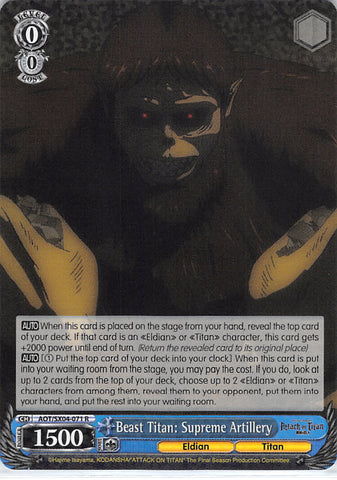 Attack on Titan Trading Card - AOT/SX04-071 R Weiss Schwarz (HOLO) Beast Titan: Supreme Artillery (Beast Titan) - Cherden's Doujinshi Shop - 1