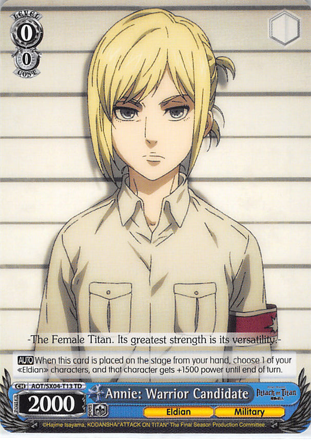 Attack on Titan Trading Card - AOT/SX04-T13 TD Weiss Schwarz Annie: Warrior Candidate (Annie Leonhart) - Cherden's Doujinshi Shop - 1