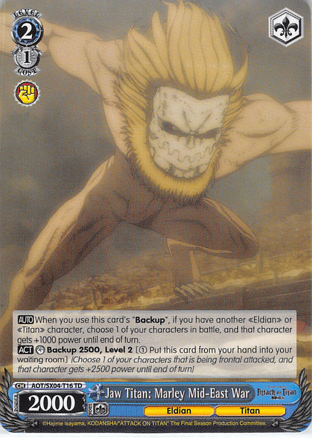 Attack on Titan Trading Card - AOT/SX04-T16 TD Weiss Schwarz Jaw Titan: Marley Mid-East War (Jaw Titan) - Cherden's Doujinshi Shop - 1