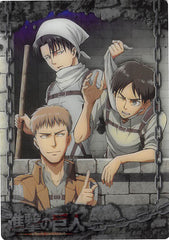 Attack on Titan Trading Card - ATW-I-01 Metallic FOIL Wafer Choco Levi Eren and Jean (Levi Ackerman) - Cherden's Doujinshi Shop - 1