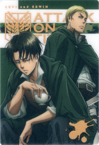 Attack on Titan Trading Card - Wafers 2 (2308192): 12 Metallic FOIL Wafers Levi and Erwin (Levi Ackerman) - Cherden's Doujinshi Shop - 1