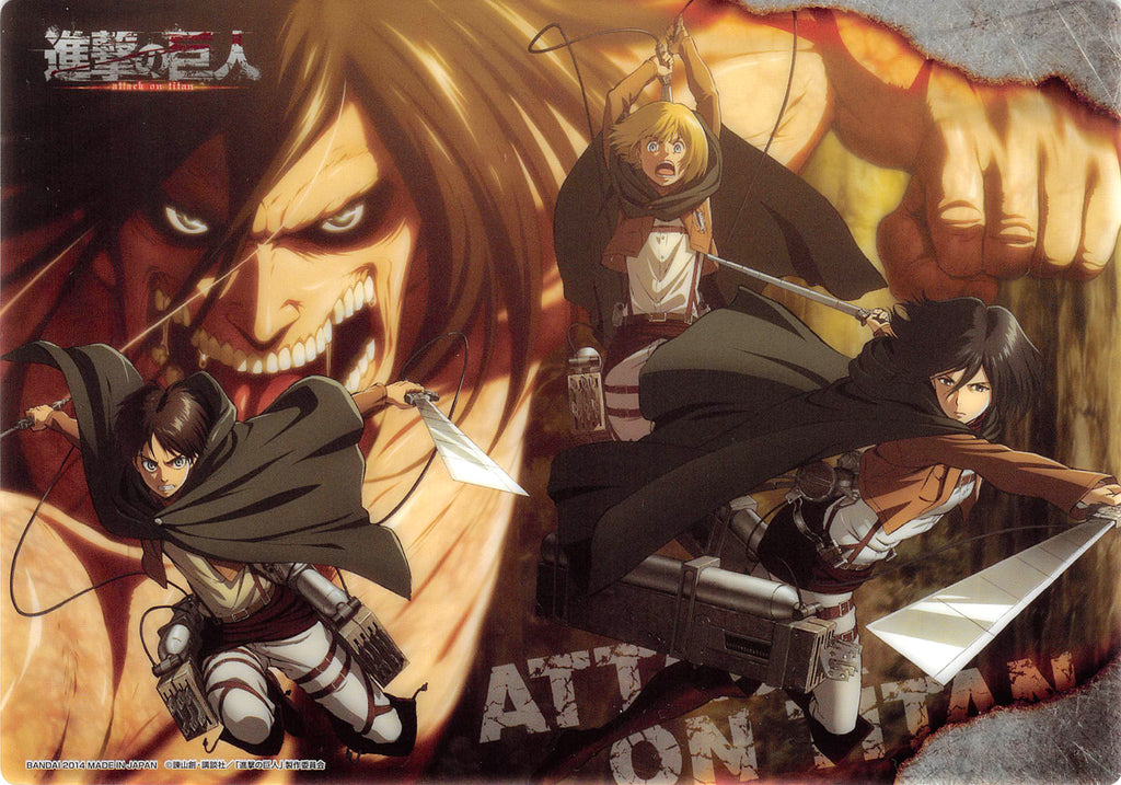 Attack on Titan Clear Plate - Jumbo Carddass Visual Art Bromide 4 Type 16: Eren Armin Mikasa and Titan Eren (Eren) - Cherden's Doujinshi Shop - 1
