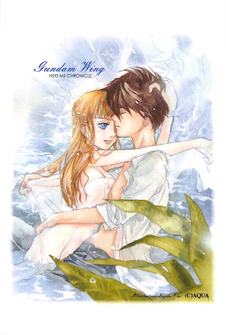 Gundam Wing Postcard - Aqua Postcard Heero x Relena Water Embrace (Heero x Relena) - Cherden's Doujinshi Shop - 1