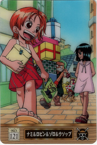 One Piece Trading Card - Part 3: No. 121 Normal New King of Pirates Gumi (Gummy) Nami & Robin & Zoro & Usopp (Nami) - Cherden's Doujinshi Shop - 1