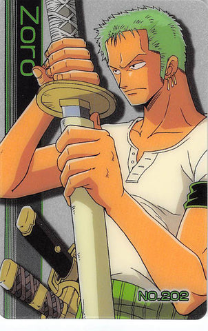 One Piece Trading Card - New King of Pirates Gumi Part 7: No. 202 Zoro (FOIL) Bandai (Zoro) - Cherden's Doujinshi Shop - 1