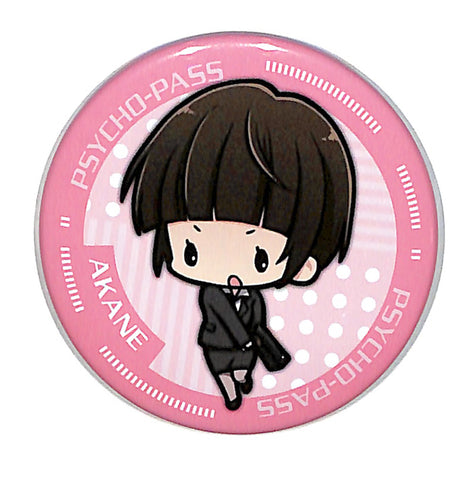 Psycho-Pass Pin - Fuji TV Can Badge: Akane Tsunemori (White Dots / Pink Stripes Background) (Akane Tsunemori) - Cherden's Doujinshi Shop - 1